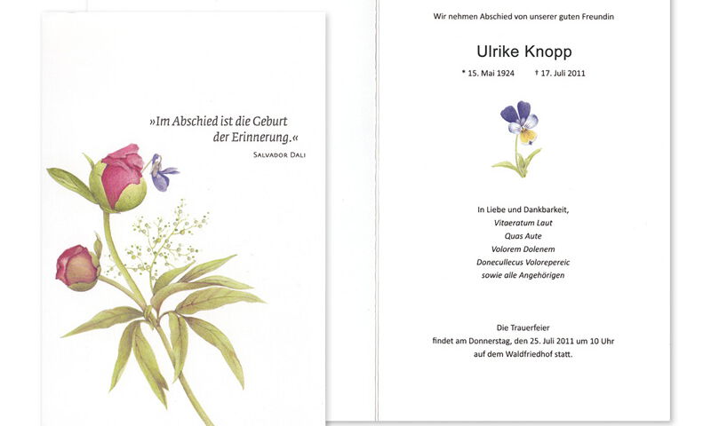 Trauerdruck mit Blumemmotiv von Voss Bestattungen in Paderborn